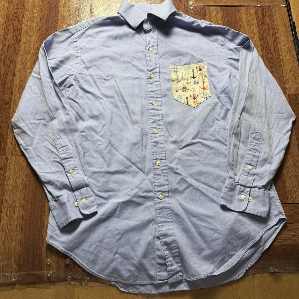 Polo Ralph Lauren Blue 90's Rare Anchor Pocket Regent Button Shirt 16 (Large)